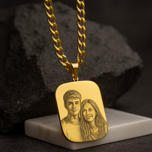 Custom Engraved Portrait Necklace – Rounded Square Photo Pendant