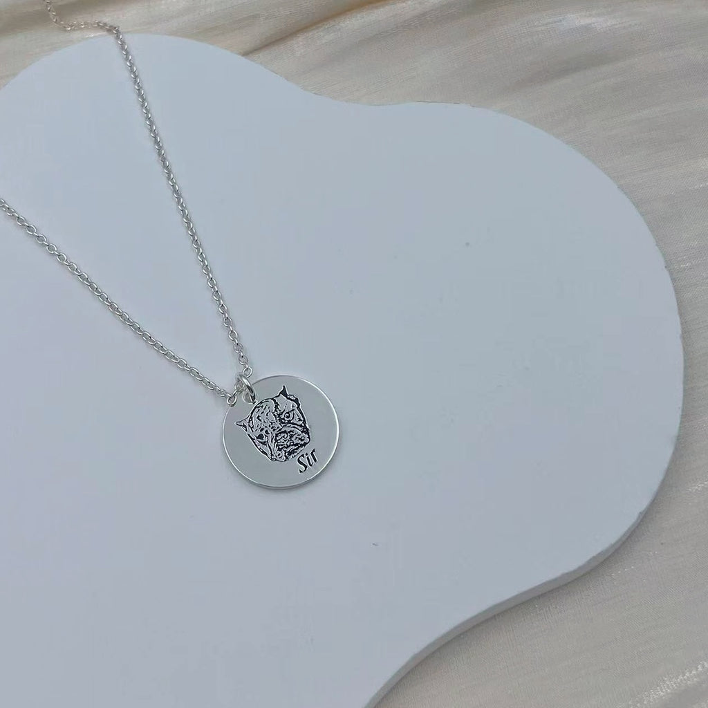 Pet Portrait Name Necklace -925 Sterling Silver