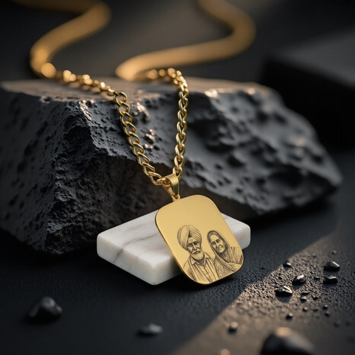 Custom Engraved Portrait Necklace – Rounded Square Photo Pendant
