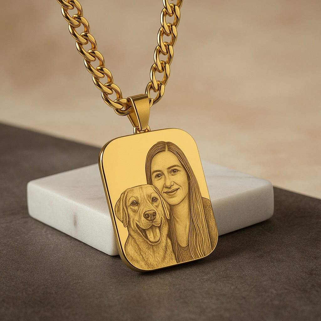 Custom Engraved Portrait Necklace – Rounded Square Photo Pendant