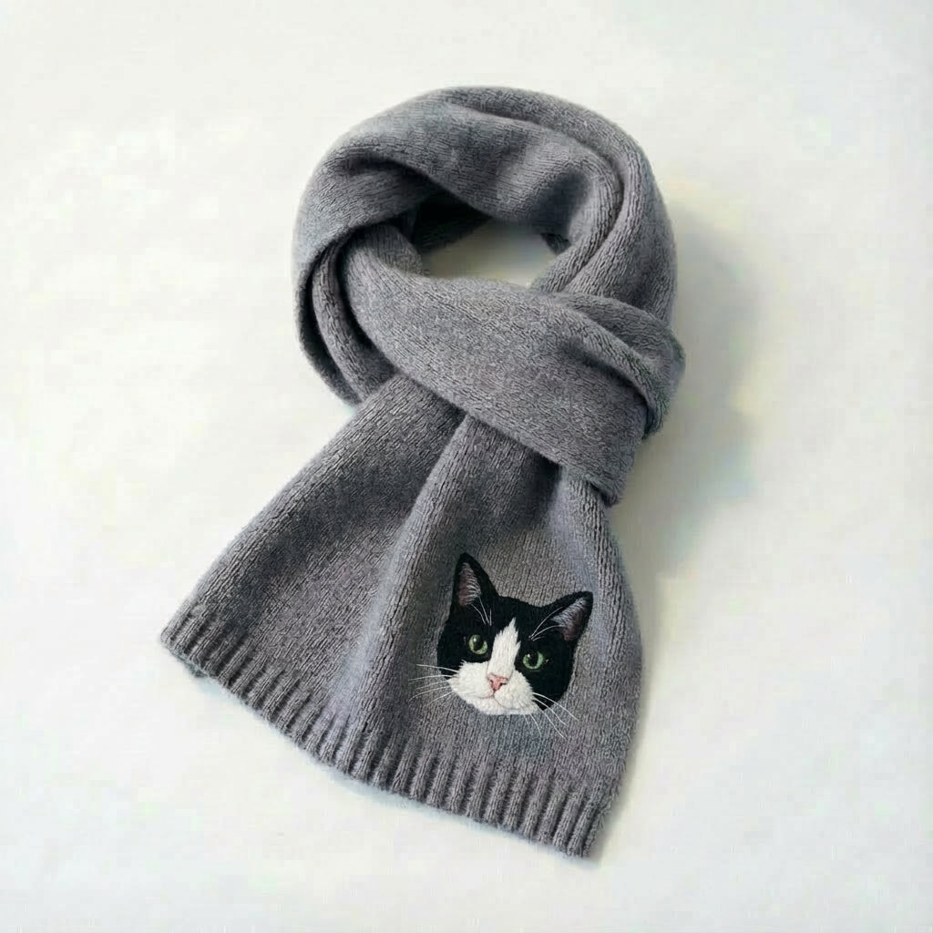 🧣 Custom Pet Portrait Knit Scarf – Cozy Personalized Scarf for Pet Lovers