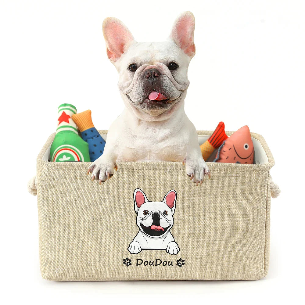 🔥Personalized Dog Toy Basket Free Print Dog Cat Image Name Pet Storage Box