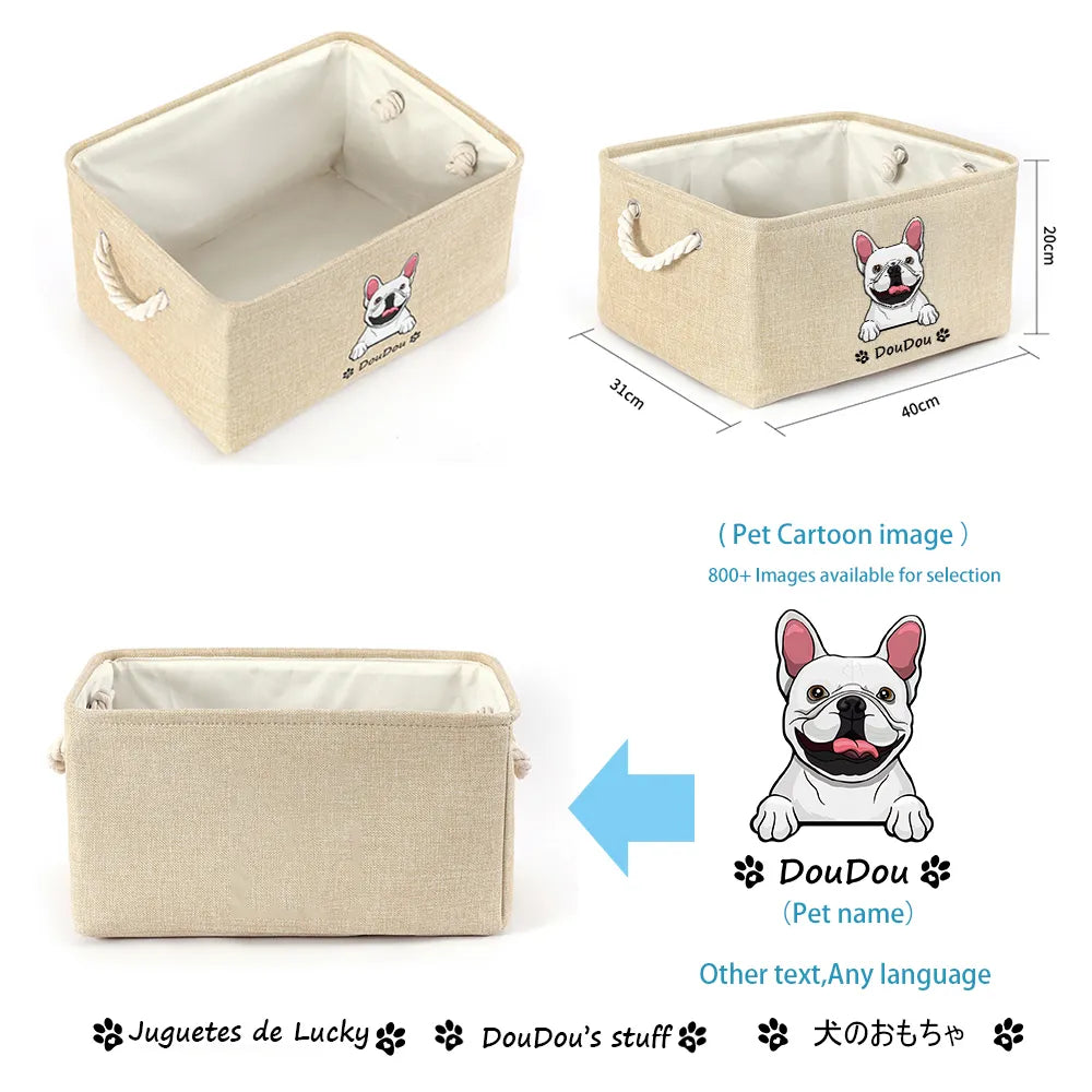🔥Personalized Dog Toy Basket Free Print Dog Cat Image Name Pet Storage Box