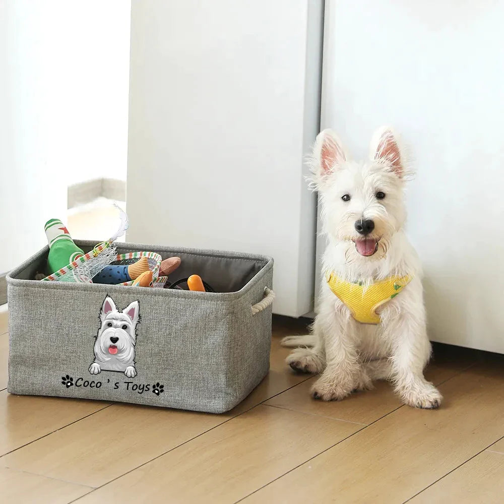🔥Personalized Dog Toy Basket Free Print Dog Cat Image Name Pet Storage Box