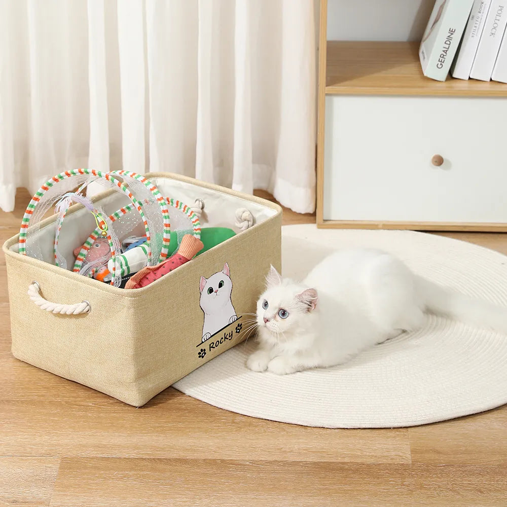 🔥Personalized Dog Toy Basket Free Print Dog Cat Image Name Pet Storage Box