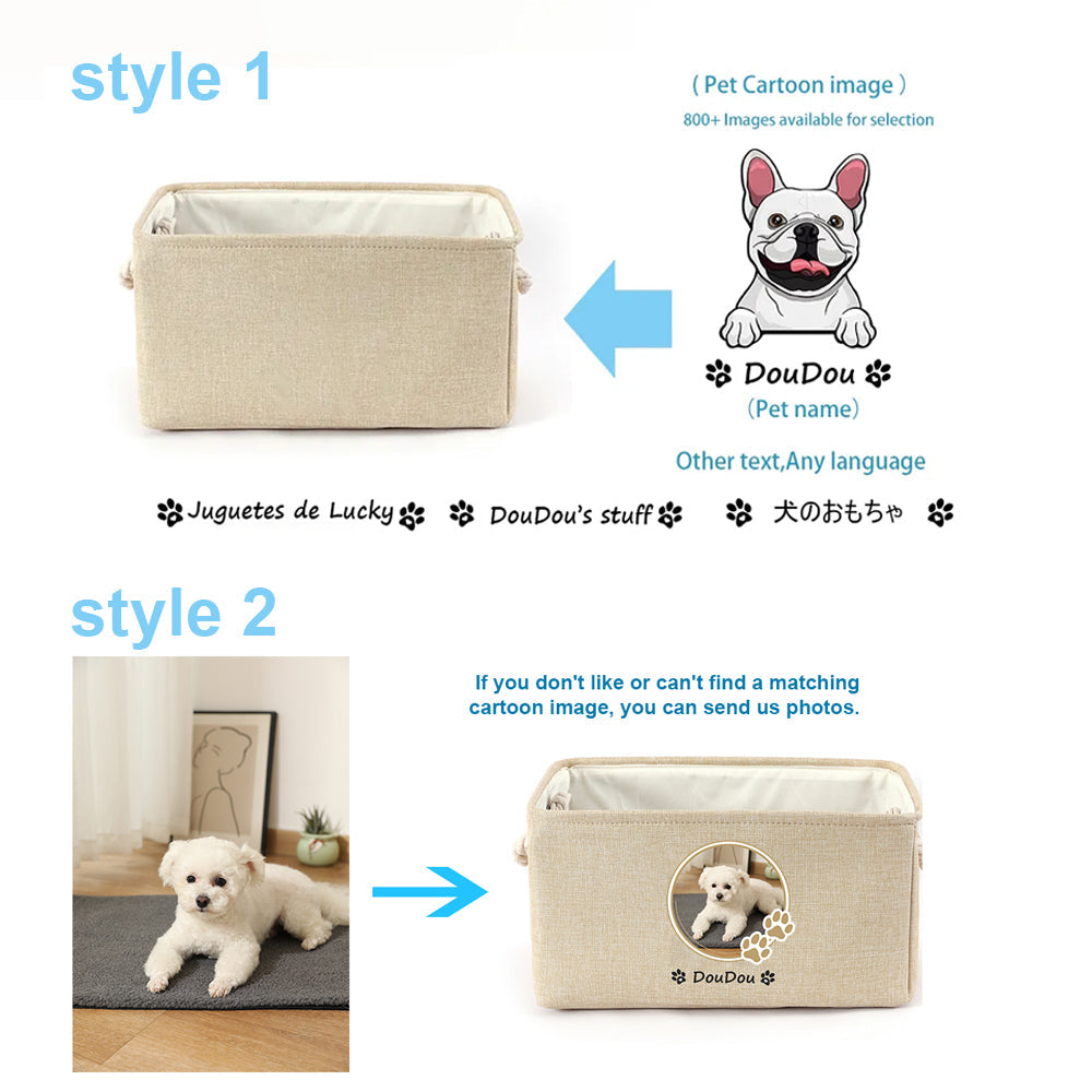 🔥Personalized Dog Toy Basket Free Print Dog Cat Image Name Pet Storage Box